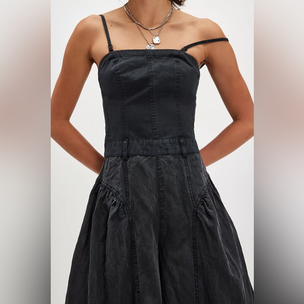 Free People Charcoal Soleil Wide-Leg One-Piece - Picture 4 of 4